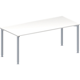 Schäfer Shop Genius Konferenztisch MODENA FLEX, Rechteck, 4-Fuß Rundrohr, B 1800 x T 800 x H 720-840 mm, weiß/weißaluminium RAL 9006