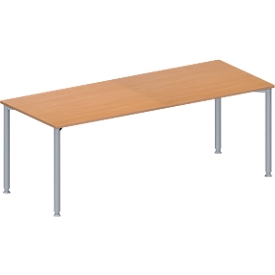 Schäfer Shop Genius Konferenztisch MODENA FLEX, Rechteck, 4-Fuss Rundrohr, B 2000 x T 800 x H 720-840 mm, Buche/weissaluminium RAL 9006 