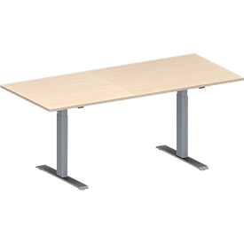 Schäfer Shop Genius Konferenztisch MODENA FLEX, Rechteck, T-Fuss Rechteckrohr, B 1800 x T 800 x H 650-850 mm, Ahorn/weissaluminium RAL 9006 