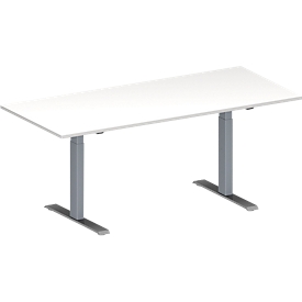 Schäfer Shop Genius Konferenztisch MODENA FLEX, Rechteck, T-Fuß Rechteckrohr, B 1800 x T 800 x H 650-850 mm, weiß/weißaluminium RAL 9006 