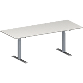 Schäfer Shop Genius Konferenztisch MODENA FLEX, Rechteck, T-Fuß Rechteckrohr, B 2000 x T 800 x H 650-850 mm, lichtgrau/weißaluminium RAL 9006