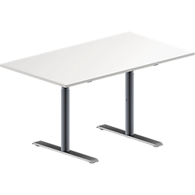 Schäfer Shop Genius Konferenztisch MODENA FLEX, Rechteck, T-Fuß Rundrohr, B 1400 x T 800 x H 650-850 mm, weiß/weißaluminium RAL 9006 