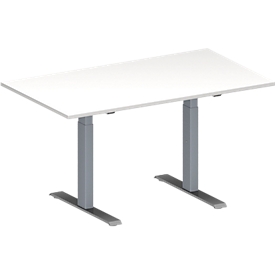 Schäfer Shop Genius Konferenztisch MODENA FLEX, Rechteck, T-Fuß Rundrohr, B 1400 x T 800 x H 650-850 mm, weiß/weißaluminium RAL 9006 