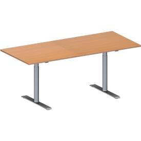 Schäfer Shop Genius Konferenztisch MODENA FLEX, Rechteck, T-Fuss Rundrohr, B 1800 x T 800 x H 650-850 mm, Buche/weissaluminium RAL 9006 