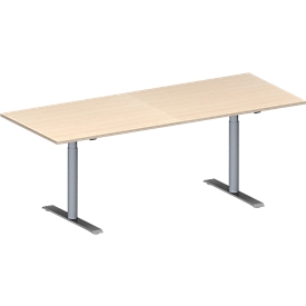 Schäfer Shop Genius Konferenztisch MODENA FLEX, Rechteck, T-Fuß Rundrohr, B 2000 x T 800 x H 650-850 mm, Ahorn/weißaluminium RAL 9006 