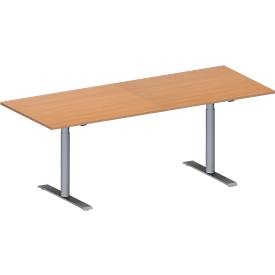Schäfer Shop Genius Konferenztisch MODENA FLEX, Rechteck, T-Fuss Rundrohr, B 2000 x T 800 x H 650-850 mm, Buche/weissaluminium RAL 9006 