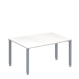 Schäfer Shop Genius Konferenztisch MODENA FLEX, Tonne, 4-Fuß Quadratrohr, B 1400 x T 1000/800 x H 720-840 mm, weiß/weißaluminium RAL 9006