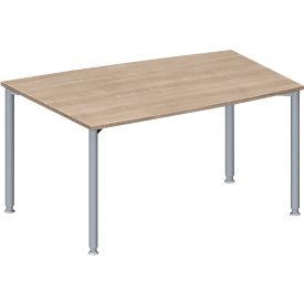 Schäfer Shop Genius Konferenztisch MODENA FLEX, Tonne, 4-Fuss Rundrohr, B 1400 x T 1000 x H 720-840 mm, Eiche Dekor/weissaluminium RAL 9006