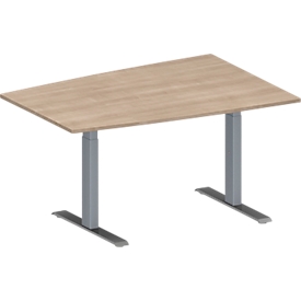 Schäfer Shop Genius Konferenztisch MODENA FLEX, Tonne, T-Fuß Rechteckrohr, B 1400 x T 1000 x H 650-850 mm, Eiche-Dekor/weißaluminium RAL 9006