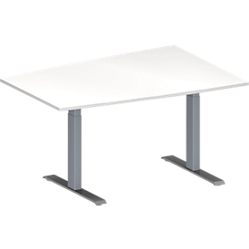 Schäfer Shop Genius Konferenztisch MODENA FLEX, Tonne, T-Fuß Rechteckrohr, B 1400 x T 1000 x H 650-850 mm, weiß/weißaluminium RAL 9006