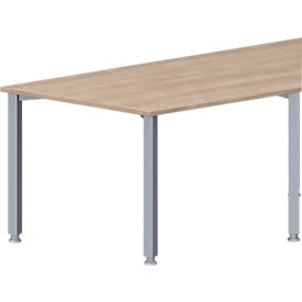 Schäfer Shop Genius Konferenztisch MODENA FLEX, Trapez, 4-Fuss Quadratrohr, B 1600 x T 800 x H 720-840 mm, Eiche Dekor/weissaluminium RAL 9006