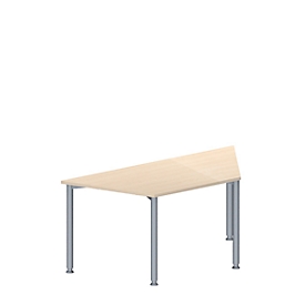 Schäfer Shop Genius Konferenztisch MODENA FLEX, Trapez, 4-Fuß Rundrohr, B 1600 x T 800 x H 720-840 mm, Ahorn/weißaluminium RAL 9006