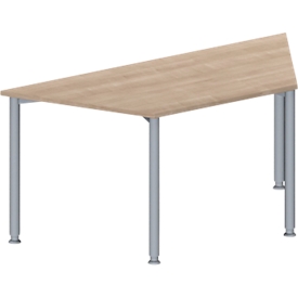 Schäfer Shop Genius Konferenztisch MODENA FLEX, Trapez, 4-Fuss Rundrohr, B 1600 x T 800 x H 720-840 mm, Eiche-Dekor/weissaluminium RAL 9006