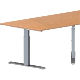 Schäfer Shop Genius Konferenztisch MODENA FLEX, Trapez, T-Fuss Rechteckrohr, B 1600 x T 800 x H 650-850 mm, Buche/weissaluminium RAL 9006 