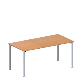 Schäfer Shop Genius Konferenztisch, Rechteck, 4-Fuß Rundrohr, B 1600 x T 800 x H 720-840 mm, Buche/weißaluminium RAL 9006