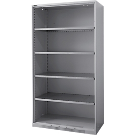 Schäfer Shop Genius legbordkast voor zware goederen  FS, plaatstaal, B 1055 x D 520 x H 1950 mm, 5 OH, wit aluminium, tot 1000 kg