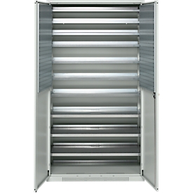 Schäfer Shop Genius magazine cabinet FS, 5 OH, lockable, 10 shelves, 2 perforated shelves, up to 450 kg, W 1055 x D 520 x H 1950 mm, light gray/light gray