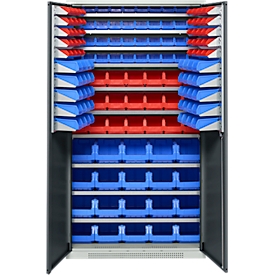 Schäfer Shop Genius Magazinschrank, mit Sichtlagerkästen, B 1055 x T 520 x H 1950 mm, anthrazitgrau/lichtgrau