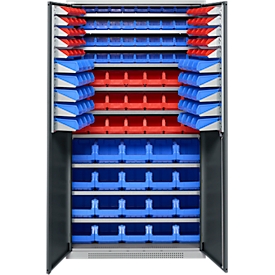 Schäfer Shop Genius Magazinschrank, mit Sichtlagerkästen, B 1055 x T 520 x H 1950 mm, anthrazitgrau/weißaluminium