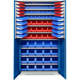 Schäfer Shop Genius Magazinschrank, mit Sichtlagerkästen, B 1055 x T 520 x H 1950 mm, enzianblau/lichtgrau