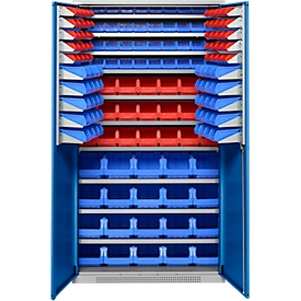 Schäfer Shop Genius Magazinschrank, mit Sichtlagerkästen, B 1055 x T 520 x H 1950 mm, enzianblau/weißaluminium