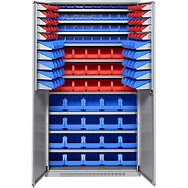 Schäfer Shop Genius Magazinschrank, mit Sichtlagerkästen, B 1055 x T 520 x H 1950 mm, weißaluminium