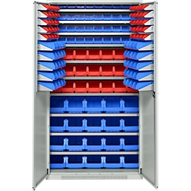 Schäfer Shop Genius Magazinschrank, mit Sichtlagerkästen SSI Schäfer Serie PROFI LF 110/211/221/321, B 1055 x T 520 x H 1950 mm, lichtgrau