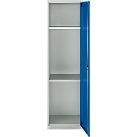 Schäfer Shop Genius Mehrzweckschrank FS, modular, individuell erweiterbar, 2 Fachböden, bis 250 kg, B 545 x T 520 x H 1950 mm, Stahl, lichtgrau/enzianblau