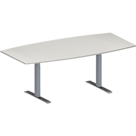 Schäfer Shop Genius Mesa de reuniones MODENA FLEX, ajustable en altura, forma de barca, pata en T de tubo rectangular, An 2000 x P 1000/800 mm, gris luminoso