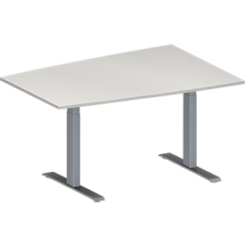 Schäfer Shop Genius Mesa de reuniones MODENA FLEX, ajustable en altura, forma de tonel, pata en T de tubo rectangular, An 1400 x P 1000 mm, gris luminoso