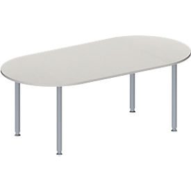 Schäfer Shop Genius Mesa de reuniones MODENA FLEX, ajustable en altura, forma ovalada, 4 patas de tubo redondo, 2000 x 1000 mm, gris luminoso