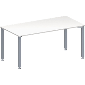 Schäfer Shop Genius Mesa de reuniones MODENA FLEX, ajustable en altura, forma rectangular, 4 patas de tubo cuadrado, An 1600 x P 800 mm, sin cuadro de conexión, blanco