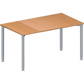 Schäfer Shop Genius Mesa de reuniones MODENA FLEX, ajustable en altura, forma rectangular, 4 patas de tubo redondo, An 1400 x P 800 mm, acabado en haya