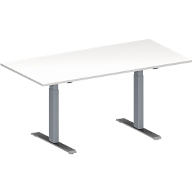 Schäfer Shop Genius Mesa de reuniones MODENA FLEX, ajustable en altura, forma rectangular, pata en T de tubo rectangular, An 1600 x P 800 mm, blanco