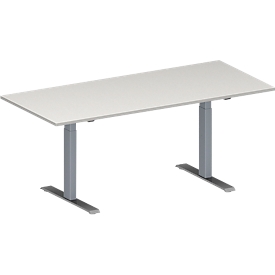 Schäfer Shop Genius Mesa de reuniones MODENA FLEX, ajustable en altura, forma rectangular, pata en T de tubo rectangular, An 1800 x P 800 mm, gris luminoso