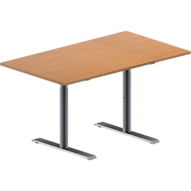 Schäfer Shop Genius Mesa de reuniones MODENA FLEX, ajustable en altura, forma rectangular, pata en T de tubo redondo, An 1400 x P 800 mm, acabado en haya