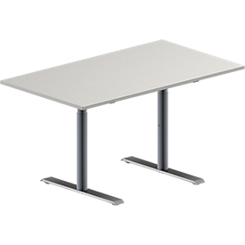 Schäfer Shop Genius Mesa de reuniones MODENA FLEX, ajustable en altura, forma rectangular, pata en T de tubo redondo, An 1400 x P 800 mm, gris luminoso