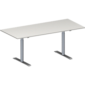 Schäfer Shop Genius Mesa de reuniones MODENA FLEX, ajustable en altura, forma rectangular, pata en T de tubo redondo, An 1800 x P 800 mm, gris luminoso