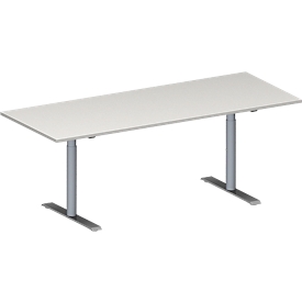 Schäfer Shop Genius Mesa de reuniones MODENA FLEX, ajustable en altura, forma rectangular, pata en T tubo redondo, An 2000 x P 800 mm, gris luminoso