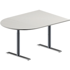 Schäfer Shop Genius Mesa de reuniones MODENA FLEX, ajustable en altura, forma semicircular, pata en T de tubo redondo, An 1400 x P 1000 mm, gris luminoso