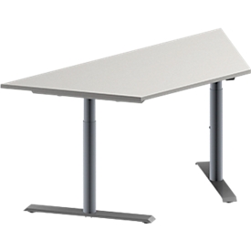 Schäfer Shop Genius Mesa de reuniones MODENA FLEX, ajustable en altura, forma trapecial, pata en T de tubo redondo, An 1600 x P 800 mm, gris luminoso