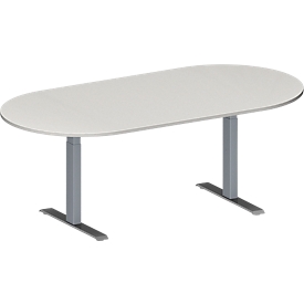 Schäfer Shop Genius Mesa de reuniones MODENA FLEX, ajustable en altura, sin cuadro de conexión, forma ovalada, pata en T de tubo rectangular, An 2000 x P 1000 mm, gris luminoso