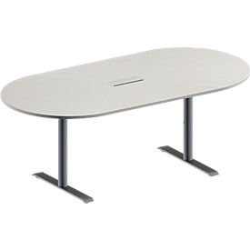 Schäfer Shop Genius Mesa de reuniones MODENA FLEX, ajustable en altura, sin cuadro de conexión, forma ovalada, pata en T de tubo redondo, An 2000 x P 1000 mm, gris luminoso