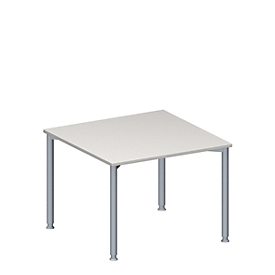 Schäfer Shop Genius Mesa extensible MODENA FLEX, regulable en altura, forma cuadrada, 4 pies, tubo redondo, ancho 1000 x fondo 1000 mm, gris claro