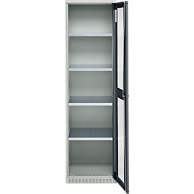 Schäfer Shop Genius metalen materiaalkast FS, met kijkvenster, ventilatiegaten, B 545 x D 520 x H 1950 mm, 5 OH, tot 250 kg, lichtgrijs/antraciet