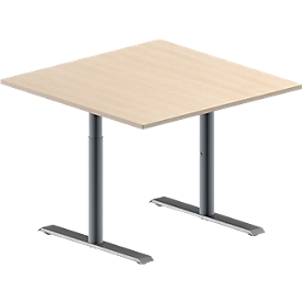 Schäfer Shop  Genius MODENA FLEX aanbouwtafel, in hoogte verstelbaar, vierkant, T-voet ronde buis, B 1000 x D 1000 mm, ahorndecor 