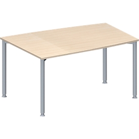 Schäfer Shop Genius MODENA FLEX meeting table, height-adjustable, barrel-shaped, 4 round tubular legs, W 1400 x D 1000 mm, maple finish