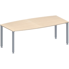Schäfer Shop Genius MODENA FLEX meeting table, height adjustable, boat shape, 4 square tube legs, W 2000 x D 1000/800 mm, without connection frame, maple finish