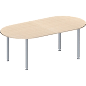Schäfer Shop Genius MODENA FLEX meeting table, height-adjustable, oval shape, 4 round tubular legs, 2000 x 1000 mm, maple finish