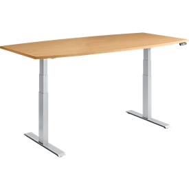 Schäfer Shop  Genius MODENA FLEX vergadertafel, bootvorm, hoogte elektrisch verstelbaar, T-poot, B 2000 x D 800/1000 mm, beukendecor 